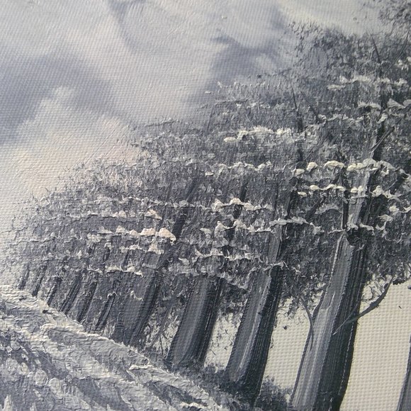 Oil Acrylic "Landscape of Trees" on Canvas Painting Shades of Gray and Red - Picture 6 of 15